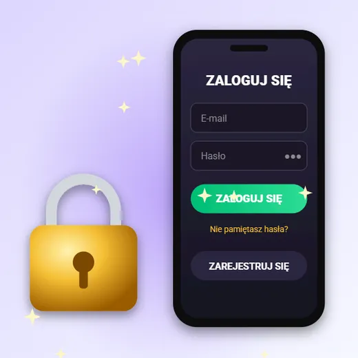 Logowanie w Gambloria casino Gambloria casino – ilustracja ekranu logowania z polami e-mail i hasło oraz kłódką
